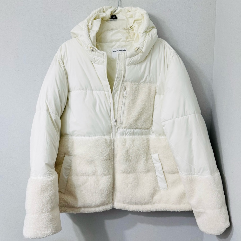 Amazon Essentials Hooded Sherpa Puffer Jacket Ivory XXL - Picture 5 of 16